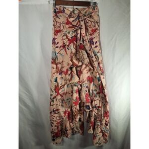 Beyond Haute Floral Print Maxi Skirt Ruffle Tie Waist‎ Bohemian Beach Vacation